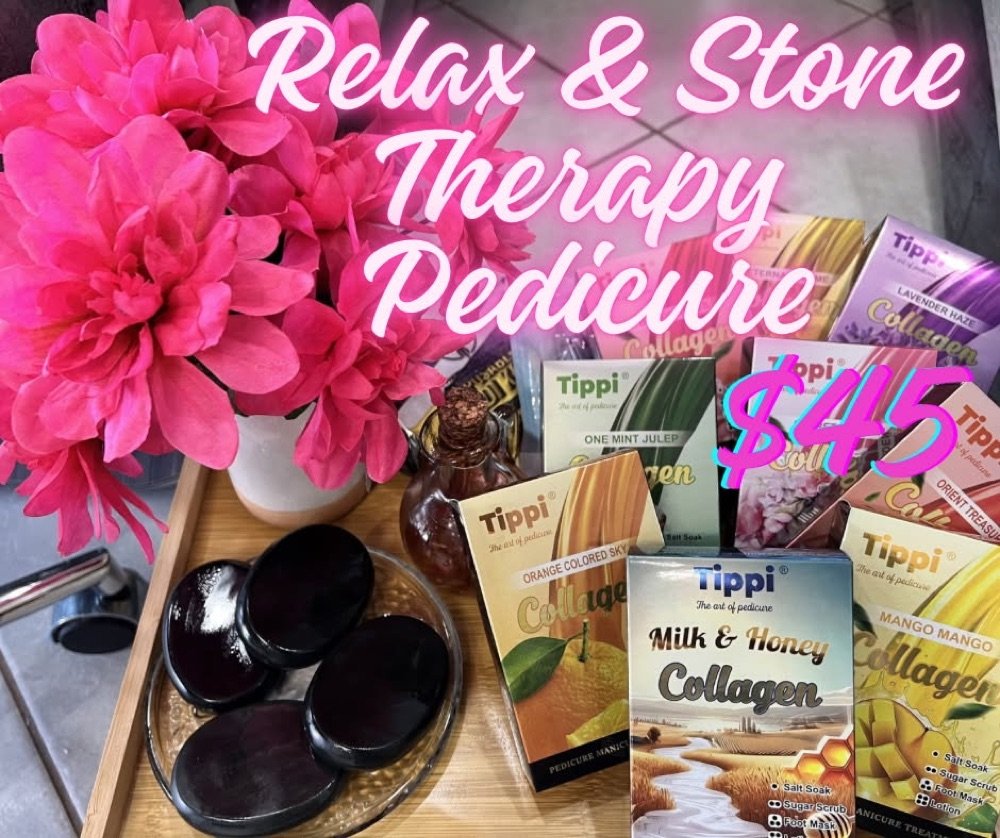 Relax & Stone Therapy Pedicure with hot stones and spa products at LUXE NAIL SPA, $45
