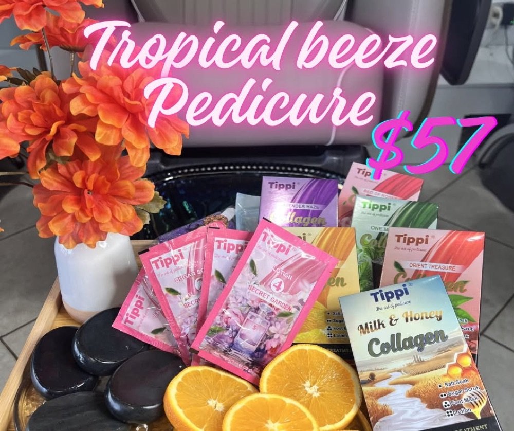 Tropical Breeze Pedicure with fresh oranges, hot stones and spa products at LUXE NAIL SPA, $57